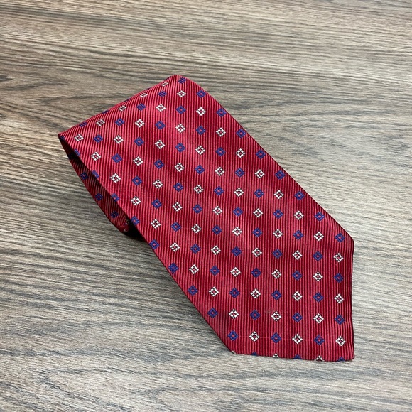 Lauren Ralph Lauren Red w/ Blue & White Check Tie - Picture 1 of 4